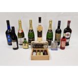 Assortment of champagnes, wines and miniatures, including two Paul Langier champagne, mulled wine,