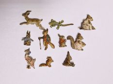 Beatrix Potter cold painted miniatures; Peter Rabbit, Jemima Puddleduck, Mr. Todd also other