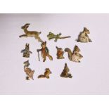 Beatrix Potter cold painted miniatures; Peter Rabbit, Jemima Puddleduck, Mr. Todd also other