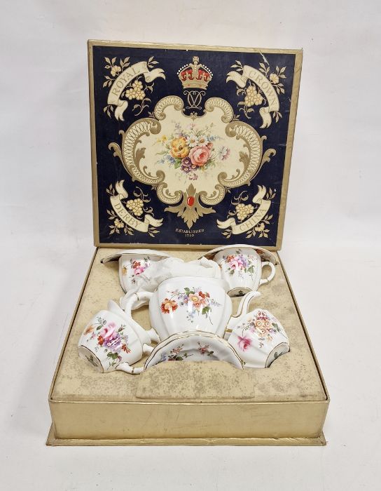 Royal Crown Derby boxed early morning tea service, early to mid 20th century, printed green marks,