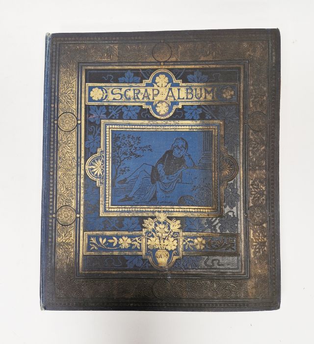 Victorian scrap album dated 1893, containing many sheets of greetings cards, animal, figure,