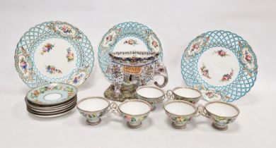 Collection of English and Continental pottery and porcelain, three Mintons pierced dessert plates