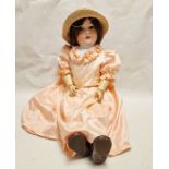 Armand Marseille bisque headed doll, no.390, stamped 'A17M' with brown sleeping eyes, jointed