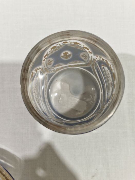 Pair of Bohemian overlay blue and gilt glass beakers on stands, with Arabic script Condition - Image 7 of 30