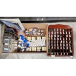 Large collection of porcelain and metal commemorative thimbles including a silver thimble hallmarked