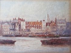 Fred E. J. Goff Watercolour drawings 'Wharves at Limehouse'  and 'Tower Bridge', both 11 x 15cm ,