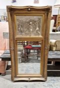 19th century gilt wood wall mirror with bevelled plate below a carved marble plaque after Francois