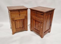 Pair of lightwood bedside cupboards, both with pull-out top, single drawer and cupboard below and