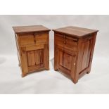 Pair of lightwood bedside cupboards, both with pull-out top, single drawer and cupboard below and