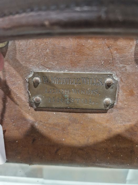 Large leather suitcase with part fitted interior of bottles, brushes, mirrors, etc, with name plaque - Image 6 of 32