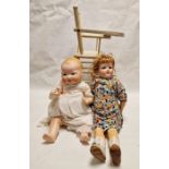 Armand Marseille 390A 6.5M child doll, another and a doll's white painted high chair (3)
