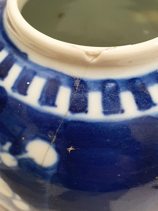 Two Chinese blue and white prunus decorated lidded ginger jars, each with double-ring mark to base - Image 17 of 22