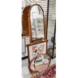 Mahogany cheval mirror, a firescreen and two wall mirrors (4)