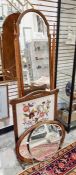 Mahogany cheval mirror, a firescreen and two wall mirrors (4)