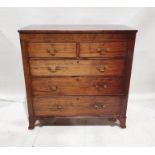 Georgian mahogany chest of two short over three long graduated drawers, on scrolled bracket feet