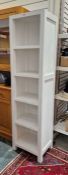 White painted square five-tier shelving unit, 46cm wide