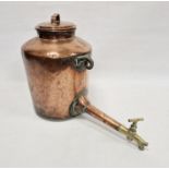 Copper and iron canister having iron ring handles, removable lid with brass capped tap and spout