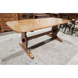 Ercol dark elm refectory dining table and six matching chairs (7)