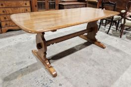 Ercol dark elm refectory dining table and six matching chairs (7)