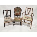 Victorian ebonised nursing chair with tapestry seat and two other chairs (3)