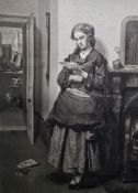 19th century school Mezzotint Girl reading a letter, framed and glazed, 90cm x 66cm