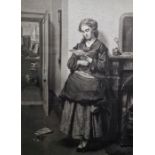 19th century school Mezzotint Girl reading a letter, framed and glazed, 90cm x 66cm