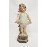 Early to mid-20th century painted plaster figure of a Shy Girl, incised 114 to reverse, modelled