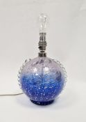 20th century glass table lamp, possibly Murano Lumica, of spherical form, the blue and clear glass