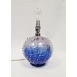 20th century glass table lamp, possibly Murano Lumica, of spherical form, the blue and clear glass