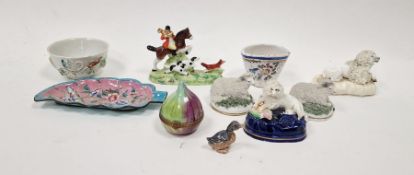 Assorted English and Asian porcelain including an equestrian figure of a hunt, two Staffordshire