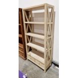 Modern cream painted four-tier open-sided bookcase with pair of drawers to base,  180 x  86cm wide x