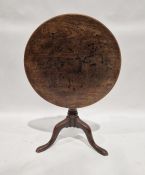 19th century mahogany tilt-top circular table on tripod supports, 70cm diameter Condition