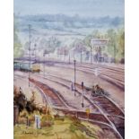 Christine Jones Watercolour 'Work in the Sidings'  signed lower left, glazed and framed ,  David