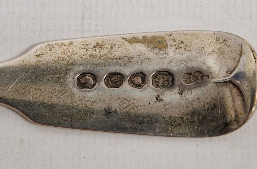 Set of six Indian silver-plate dessert spoons marked 'Madras Silver', 6ozt approx., two silver - Image 3 of 5