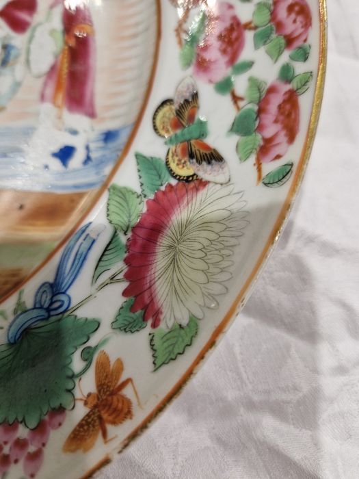 19th century Cantonese plate, painted in the famille rose palette, painted with figures in an - Image 9 of 19