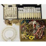 Quantity of costume jewellery to include beaded necklaces, etc, set of six foreign silver-coloured