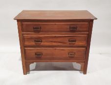 20th century walnut chest of three long drawers on bracket supports 78 x 91 x49 cms