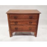 20th century walnut chest of three long drawers on bracket supports 78 x 91 x49 cms