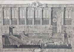 Set of six large engraving reproductions entitled "L'Arrivee de la Ste. Ampoule", "Le Roi