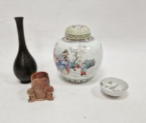 19th century Chinese porcelain ginger jar and cover painted with figures before terracing with