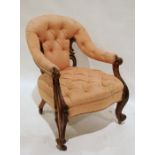 Victorian buttonback nursing chair with mahogany frame, on castors