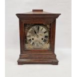 Oak-cased square mantel clock with three train movement marked FMS