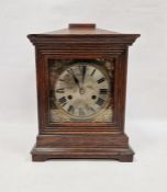 Oak-cased square mantel clock with three train movement marked FMS