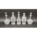 Victorian bell-shaped decanter, a pair of early 20th century baluster-shaped cut glass decanters and