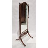 Edwardian mahogany cheval mirror on castors, 153cm high