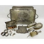 Quantity of silver and silver plated ware, a silver-coloured chain link purse, napkin rings, a