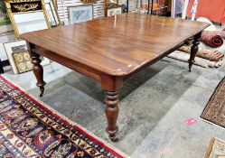 19th century mahogany extending dining table, rectangular with thumb-mould edge and single leaf,