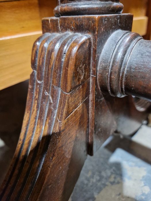 Mahogany cheval robing mirror, the rectangular plate with ebonised borders, on reeded uprights, - Image 7 of 13