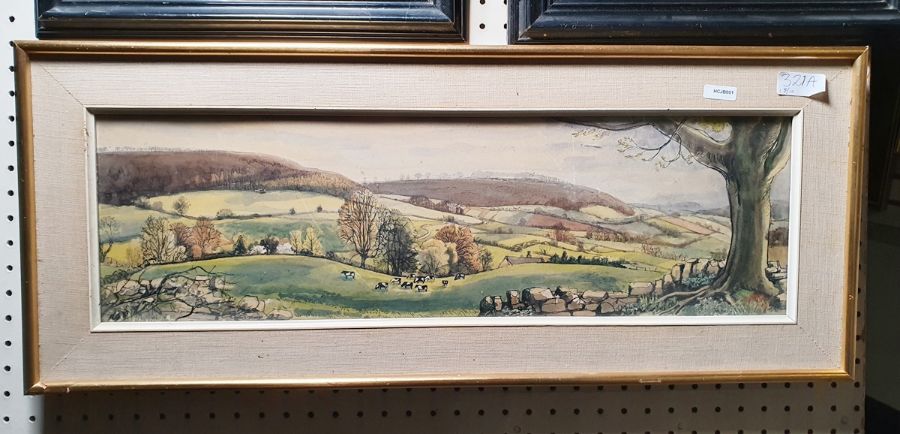 Evans(?)  Pen and watercolour  Landscape with cows in a field, indistinctly signed and dated '72 - Image 3 of 3