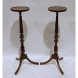 Pair of mahogany jardiniere stands with reeded and turned supports, on tripod base Condition